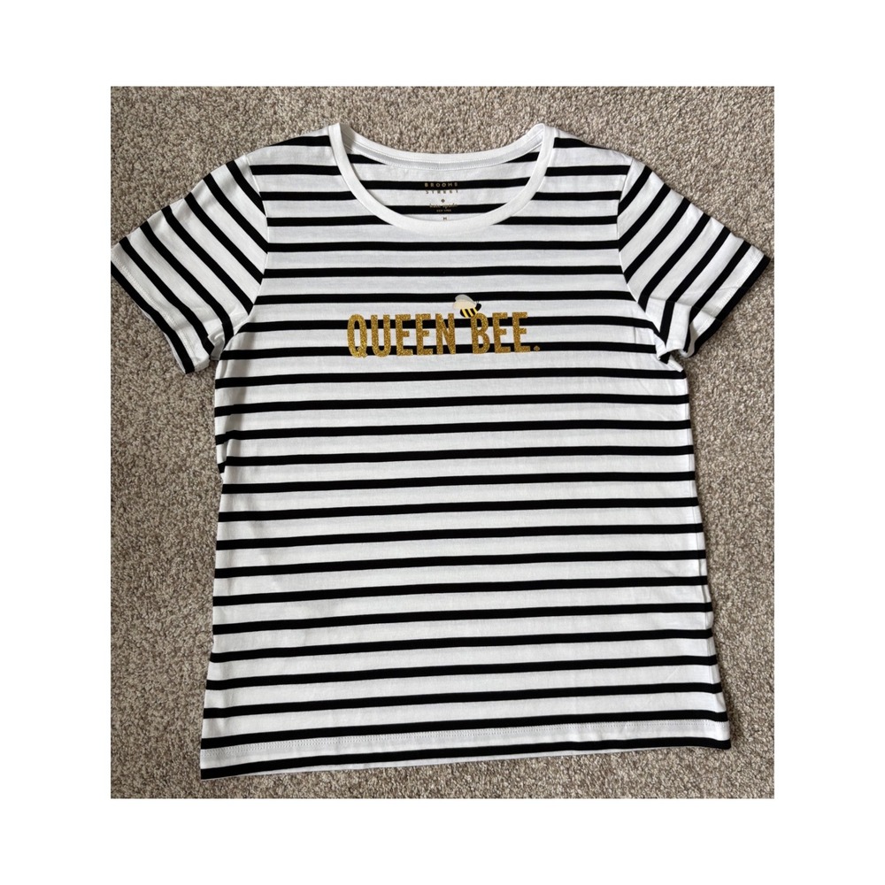 Kate Spade Broome Street Queen Bee Striped T-Shirt Parisian Nautical Glitter M - Picture 3 of 7